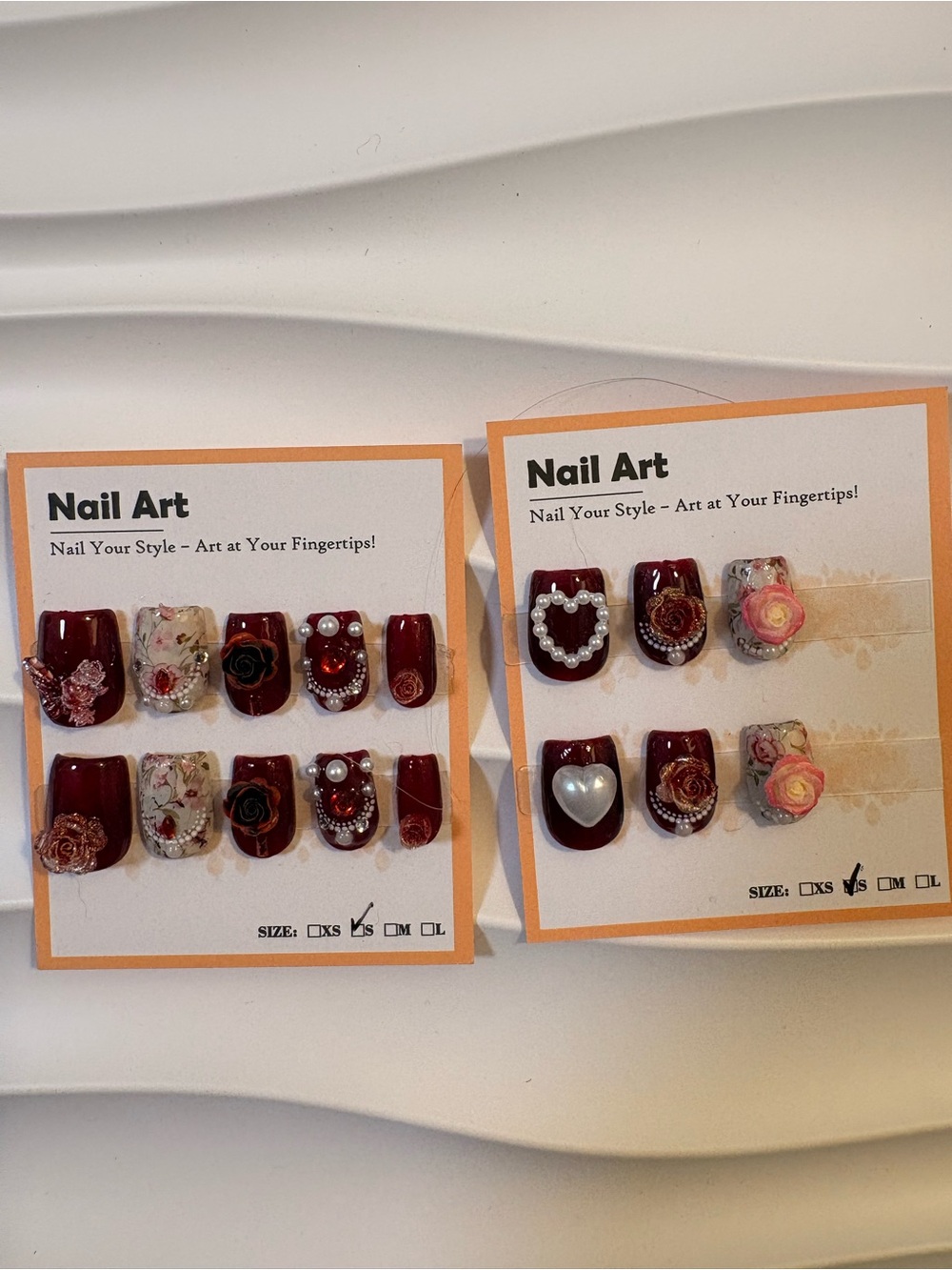 Burgundy Floral 3D Press-On Nail Sets